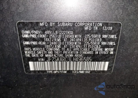 2020 Subaru Forester Sport from USA, damaged, VIN JF2SKARC3LH496585